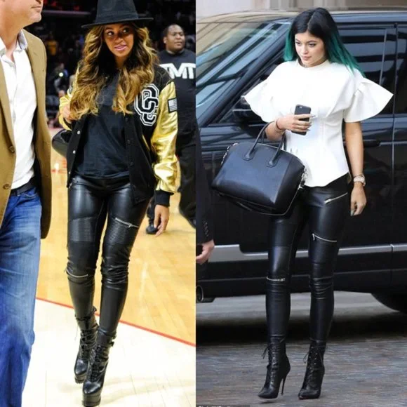 BLOGGER'S FAVE! Zara Beyonce Kylie Jenner Zip Moto Faux Leather Pants Black  NWT